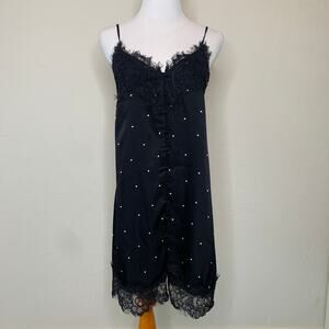 fab'rik Black Star Print Lace Trim Slip Dress Sz Small